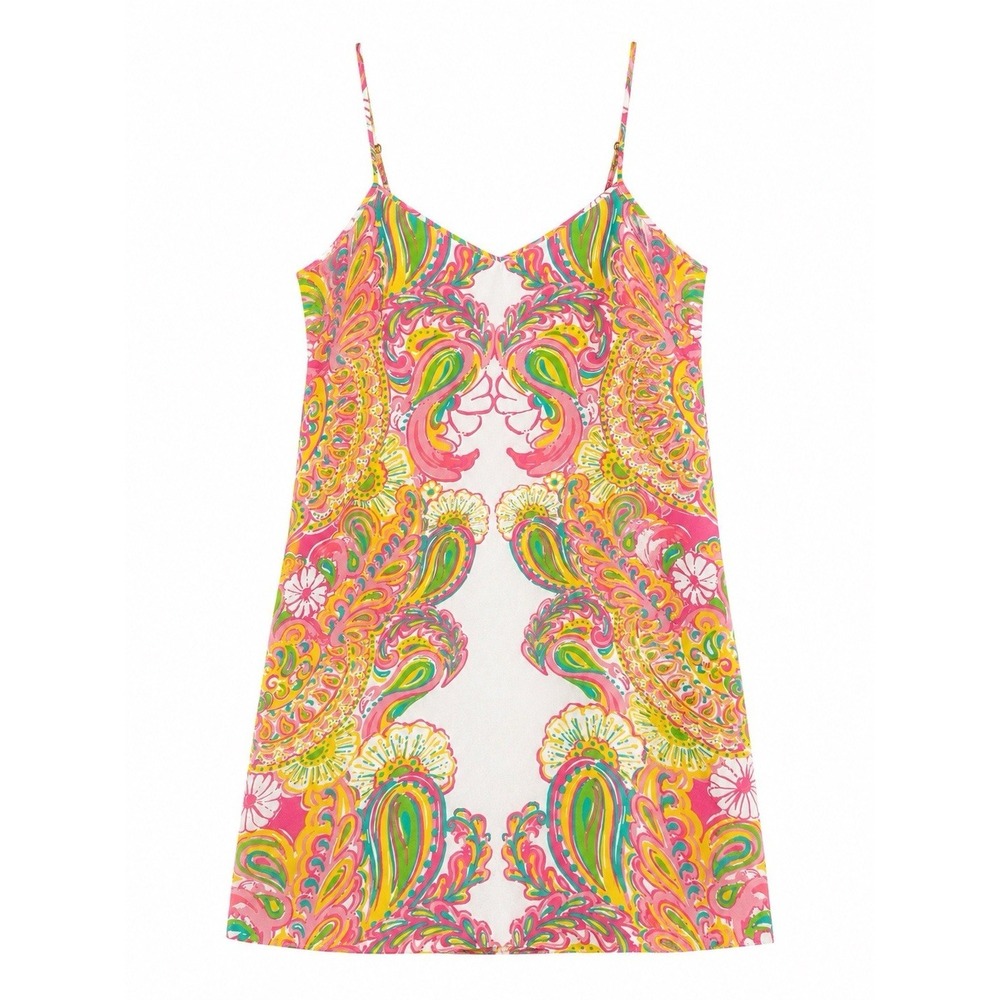 Lilly Pulitzer Women's Small Silk Shift Dress Pink Blue Tropical Floral Lined